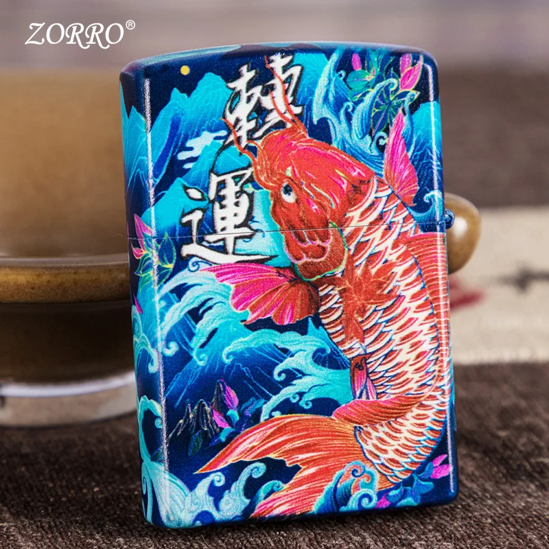 Zorro kerosene lighter creative wind proof personality transfer Koi Guochao kerosene lighter birthday gift boyfriend