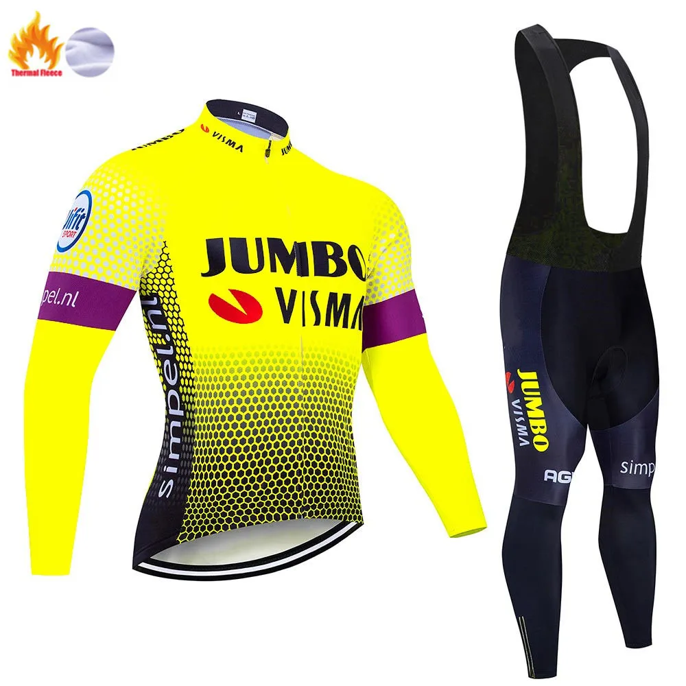 

2019 yellow JUMBO Winter Thermal Fleece Cycling Set Bike Clothes MTB Bicycle Clothing Cycling Jersey Set Maillot Ropa Ciclismo