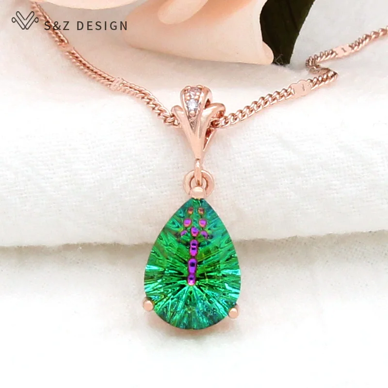 S&Z DESIGN New Fashion Luxury  Water Drop Crystal Pendant Necklace For Women Girl Wedding Party Jewelry