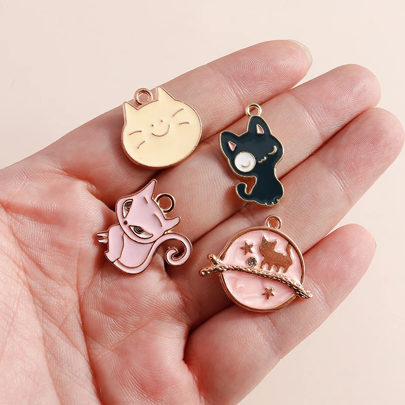 10pcs Cute Mix Enamel Cat Charms DIY Jewelry Making Animal Charms Pendants for Necklace Earrings Accessories