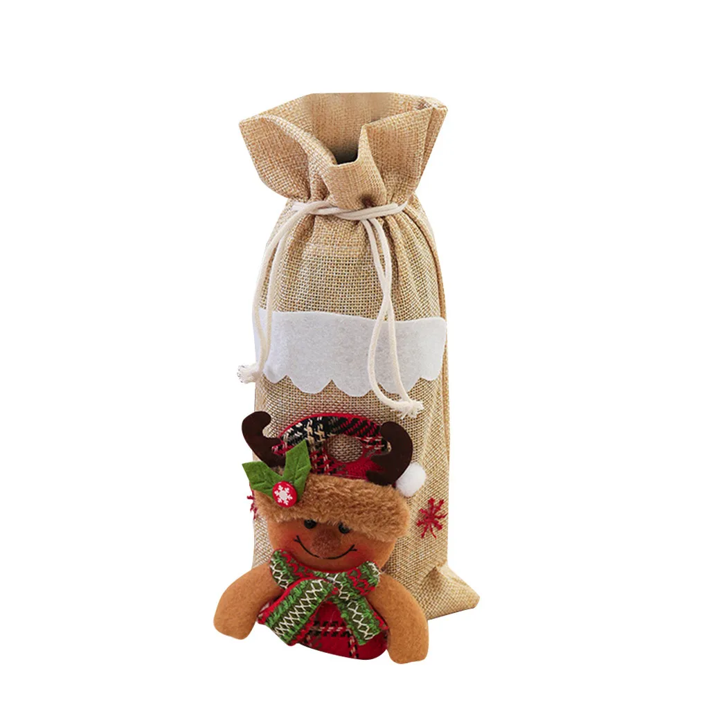 Christmas Wine Bag Machine Embroidered Wine Bottle Set Table Decoration Regalos Navidad Wine Bottle Cover Christmas Gift Bags - Цвет: B