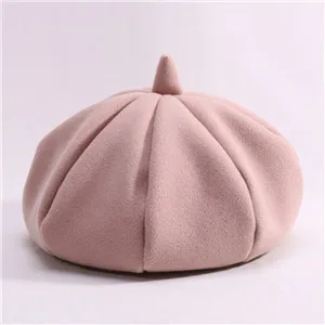 Pink Популярные детские винтажные береты на осень и зиму, милые детские шерстяные фетровые модные береты, однотонный теплый шерстяной берет, chapeau - Цвет: Pink