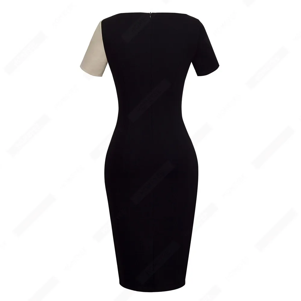 Ceny Damska koszulka w stylu casual, letnia, kontrastowa z krótkim rękawem, biznesowa sukienka ołówkowa, patchworkowe sukienki z okrągłym dekoltem B315