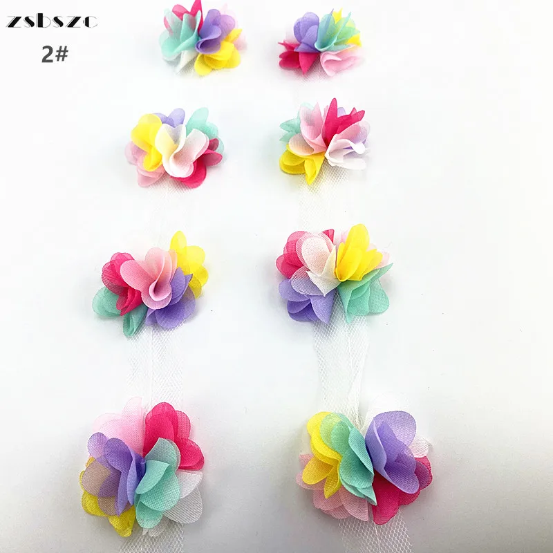 3D Chiffon Flowers 33 color 2 Yard 5cm Width lace trim flower lace ribbon decoration clothes accessories