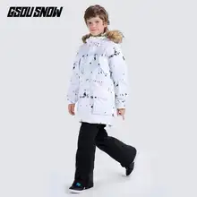 GSOU/лыжный костюм для детей; лыжная куртка для мальчиков; брюки; ветрозащитная водонепроницаемая спортивная одежда; супер теплая зимняя одежда; брюки; новинка