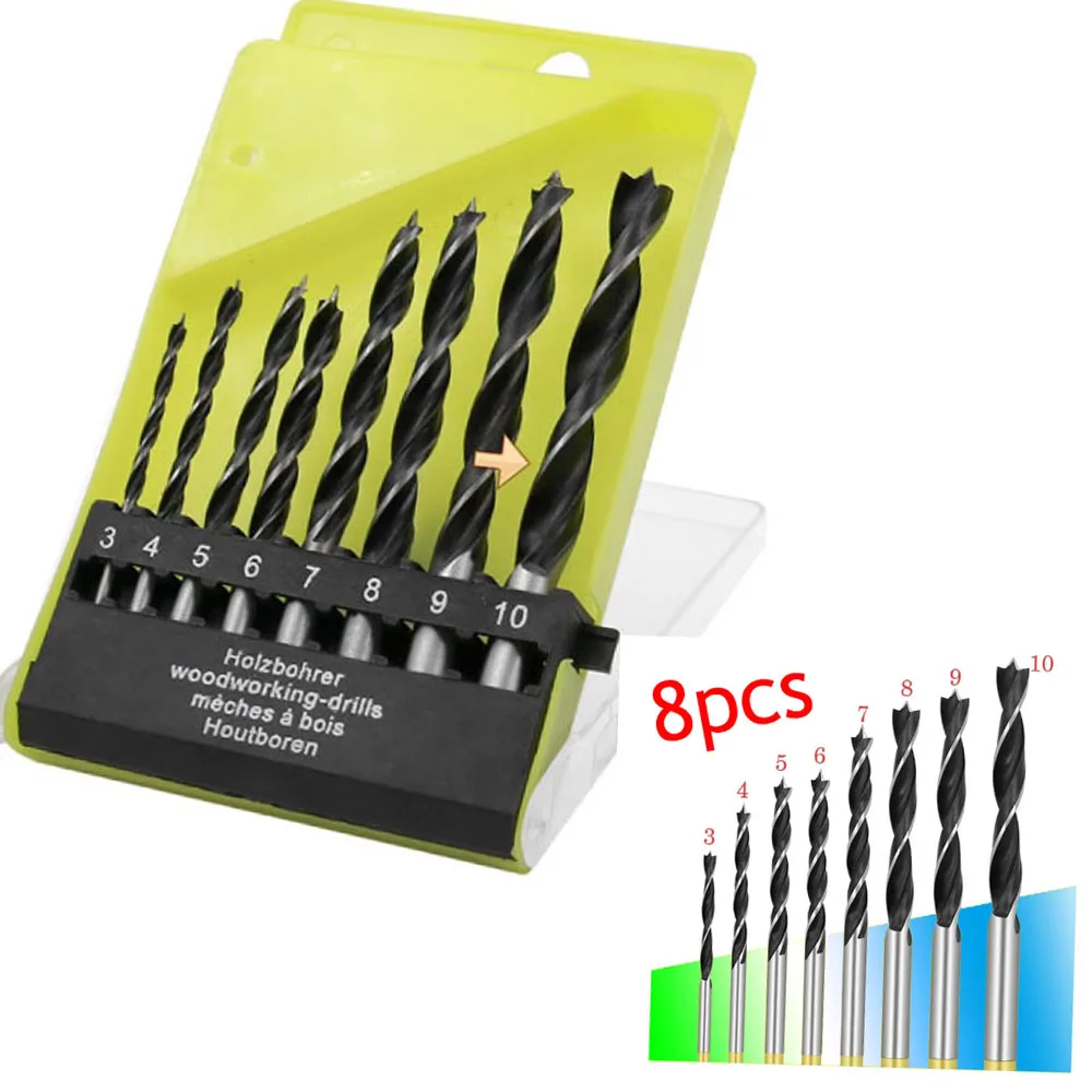  Wholesale 8Pcs Twist Drill Bits Set High Carbon Steel Metal Wood Drilling Tools for Woodworking Pow