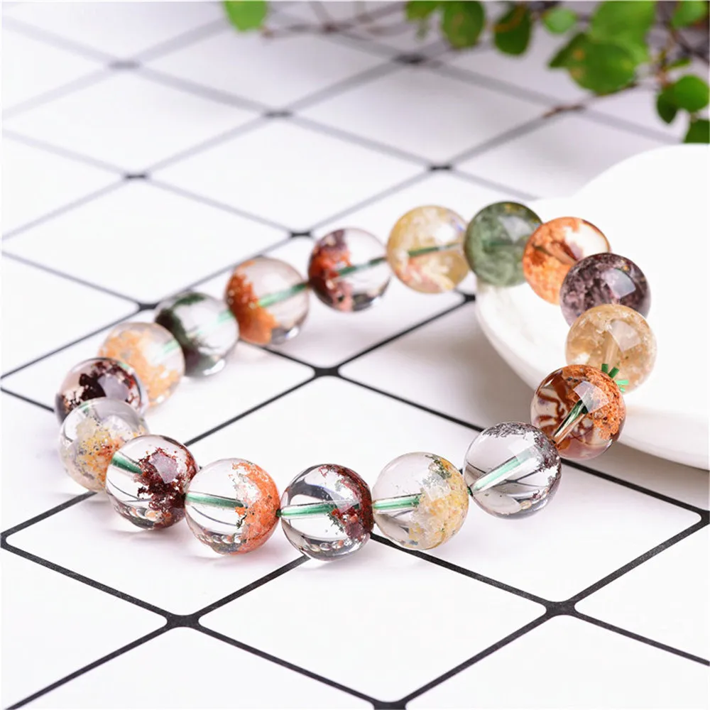 

Grade A Natural Colorful Lodolite Quartz Beaded Bracelet 7mm Chlorite Beads Bangle Stretch Jewelry Bracelet BR002