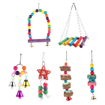 

7 PCS/Set Colorful Bird Chewing Toys Parrot Swing Toy Bird Cage Accessories Mounted Toy For Parakeet Pet Birds Toy Bite Toy
