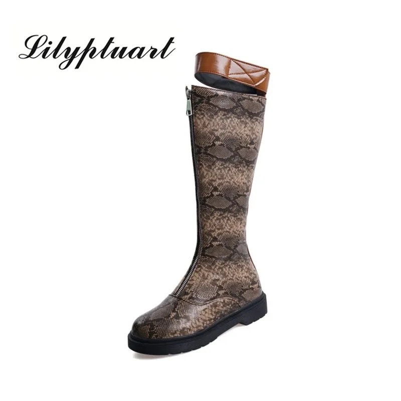 

2019 autumn and winter foreign trade comfortable low-heeled women's boots front zipper round head strap casual high boots women
