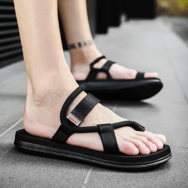 

2019 Summer Simple Fashion Sandals COUPLE'S Outdoor Two Double Sandals Lazy Large Size 45 A- line Sandals