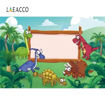 

Laeacco Dinosaur Cartoon Jungle Forest Customized Poster Portrait Baby Photographic Backdrop Photography Background Photo Studio