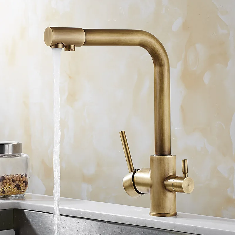 

Wholesale and retail brass light single pipe faucet for LED kitchen sink one old brass covered mounting hole