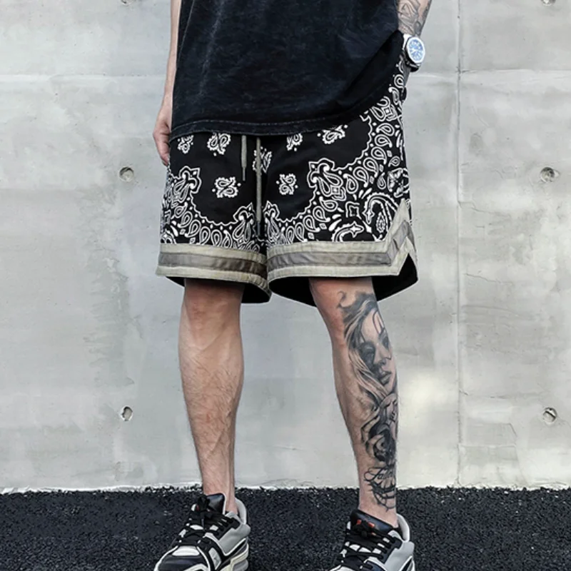 Hip Hop Loose Shorts Fashion Harajuku Printed Shorts Mens Summer Casual Elastic Waist Drewstring Streetwear Sportswear Joggers