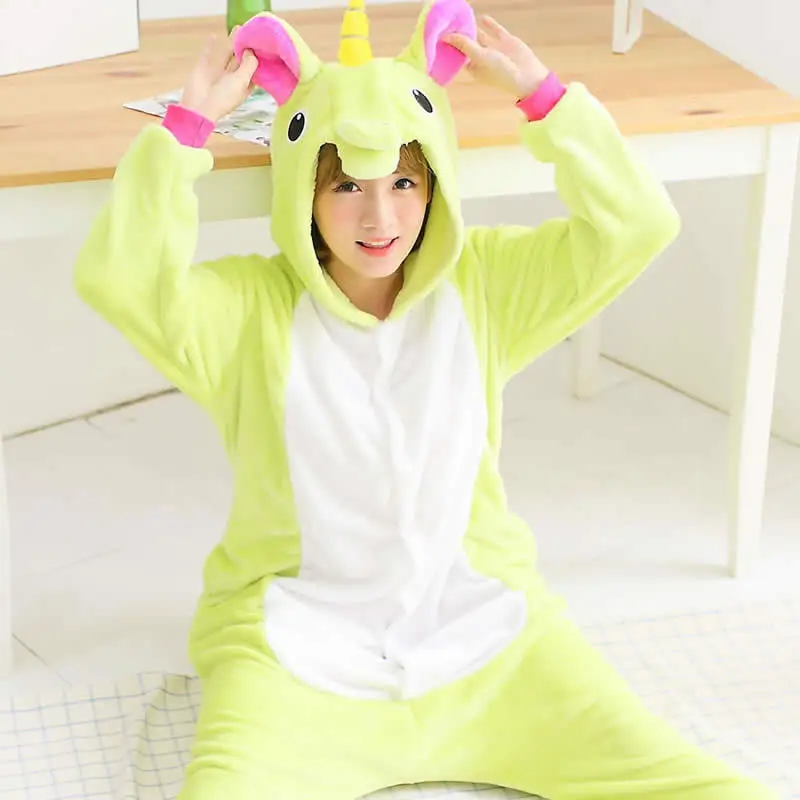 Totoro Fiishimi Onesie для взрослых женщин животных пижамы костюм фланель теплая мягкая Пижама цельная зимняя Пижама Косплей - Цвет: Green tianma