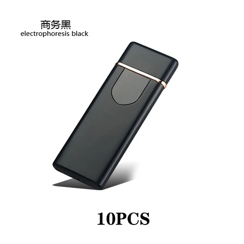 10PCS Black 10 шт./лот, зажигалка для зарядки, Электронная, ультратонкая, USB, прикуриватель, сенсорный, индукционный, чувствительный переключатель, электрические зажигалки, без газа - Цвет: 10PCS Black