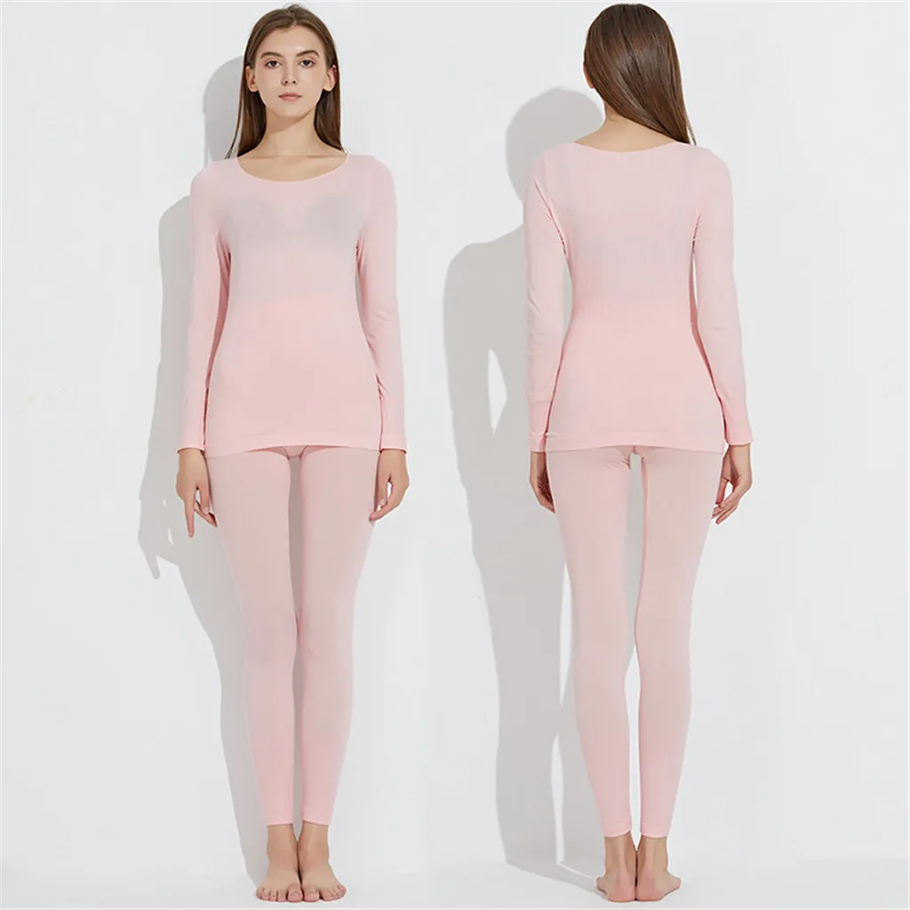 Модная бесшовная эластичная термо внутренняя одежда ультра-тонкая короткая осенняя одежда женская корректирующая одежда на каждый день термобелье - Цвет: Pink