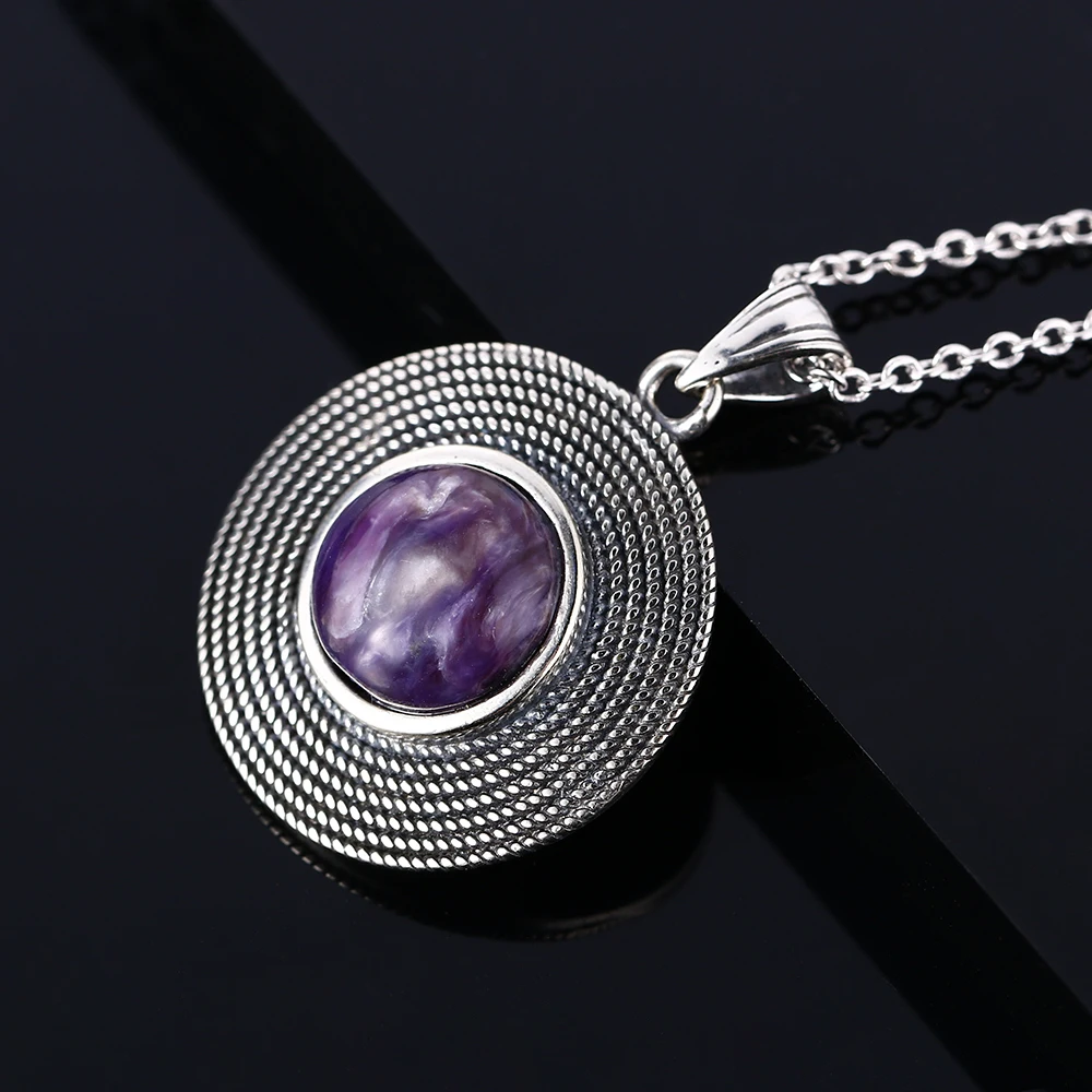 Стерлинговое Серебро 10 мм круглый Радужный Лунный Камень фиолетовый кристалл дракона кулон из ляпис-лазури ожерелье дамы ручной работы