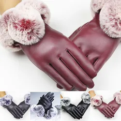 High Quality Elegant Women Lambskin Leather Gloves Autumn And Winter Thermal Hot Trendy Female Rabbit Fur Glove Guantes Luva