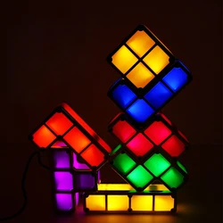 Novidade diy tetris luz da noite colorido empilhável tangram quebra cabeças 7 pçs led indução intertravamento lâmpada brinquedos 3d ideal lâmpada de mesa