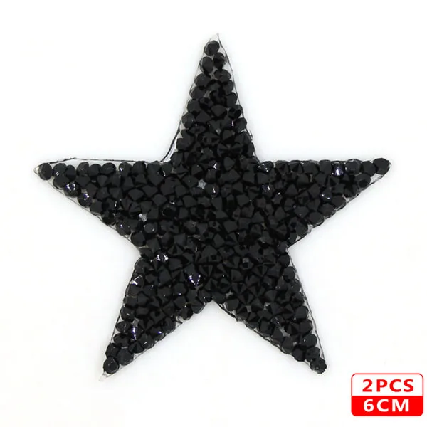 6cm Black 2pcs Стразы со звездами, смешанные размеры, нашивки, нашивки с вышивкой, термо-Стикеры для одежды, 5 видов цветов, блестки, нашивки для одежды, сделай сам - Цвет: 6cm Black 2pcs