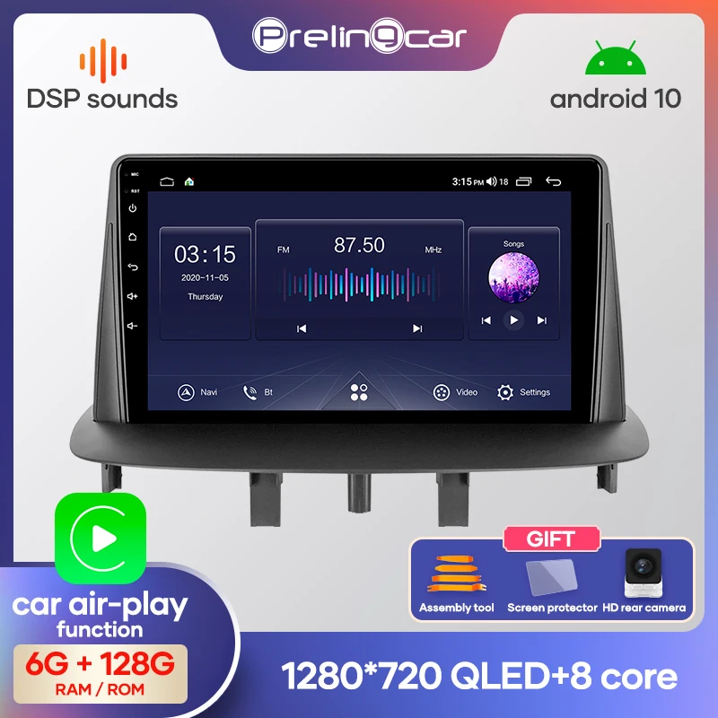 Автомагнитола Prelingcar Android 10 2 din DVD мультимедийный видеоплеер GPS-навигация для Renault