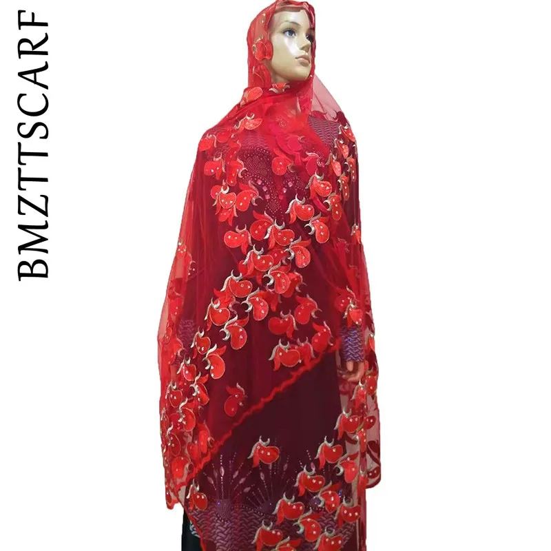 Color 21 African Women Scarf Good Quality Plain Embroidery with Stones Soft Net Scarf for Headscarf Wraps Pashmina BM805 - Цвет: Color 21