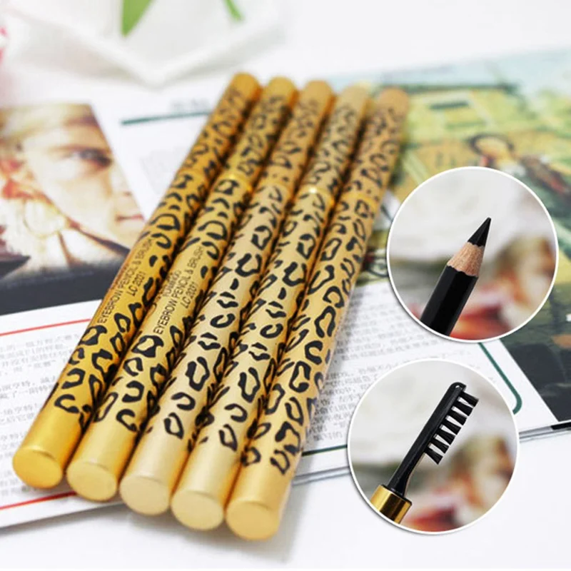 1Pc Durable Brush Comb Eyebrow Pencil Waterproof Leopard Tube Eyebrow Makeup Golden Long-Lasting Waterproof Eyeliner