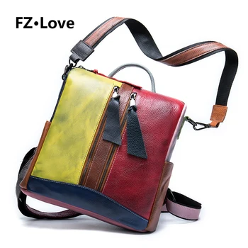 

Womens Backpack Purse Colorblock Patchwork Backpack Genuine Leather Waterproof iPad Backpack Casual Light Strong Sport Daypack