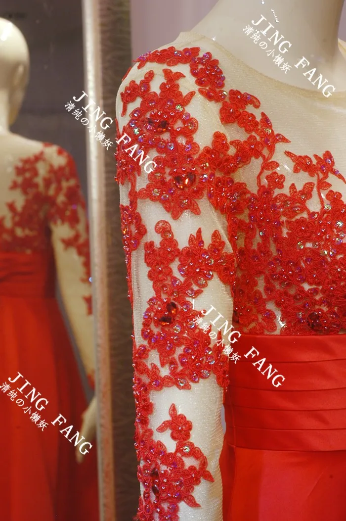 Халат de soiree новые модные пикантные vestido de renda красные длинные рукава вечерние платье вечернее платье вечерние платья