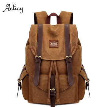 

Aelicy Vintage Leather Military Backpacks Men/Women School Backpacks Men Travel Bag Big Canvas Backpack Large Capacity