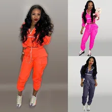 Женские неоновые костюмы, хип-набор, свободный размер, фитнес-топы для бега+ штаны,, модные спортивные штаны, повседневная одежда