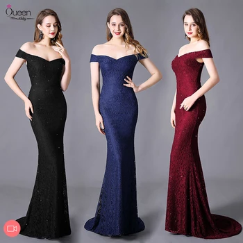 

Evening Dress Long Dress Mermaid Off-the-Shoulder Sweep Train Glitter-knit Zipper Prom Dress Classical Special Occasion