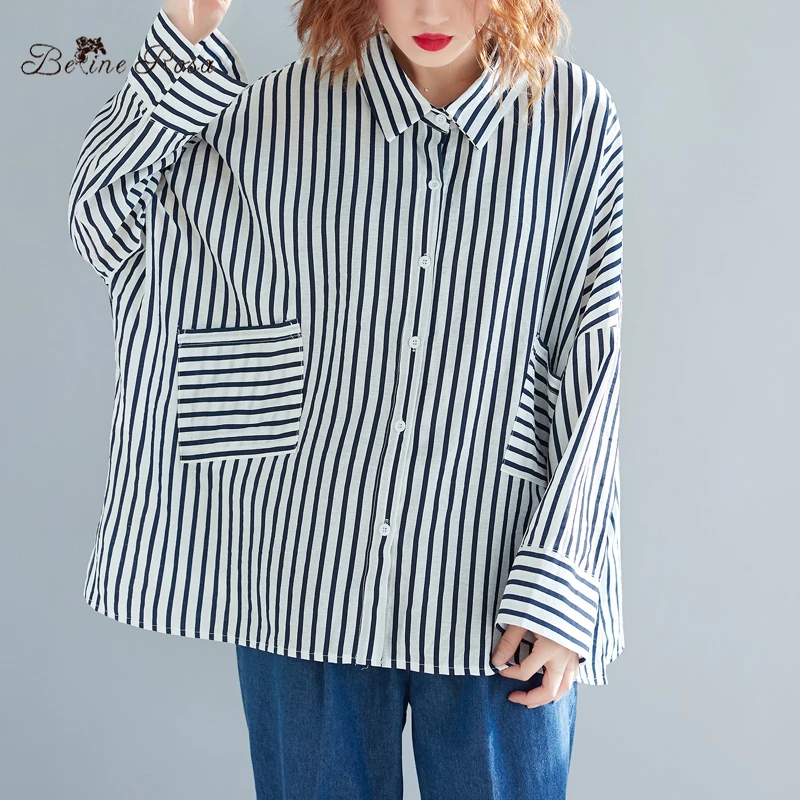 

BelineRosa European Casual Style Women's Striped Blouse Batwing SLeeve JYYC0011