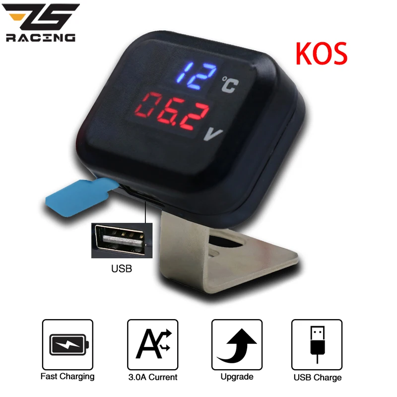 Универсальный вольтметр ZS Racing KOSO для мотоцикла с индикатором температуры и