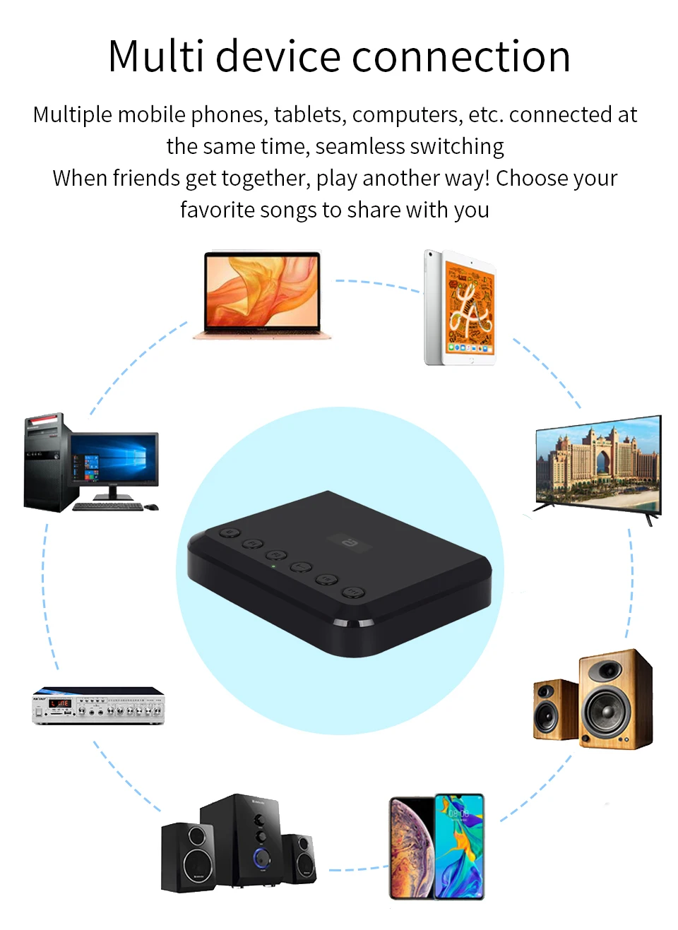 bluetooth 5.0 caixa música adaptador óptico wr320