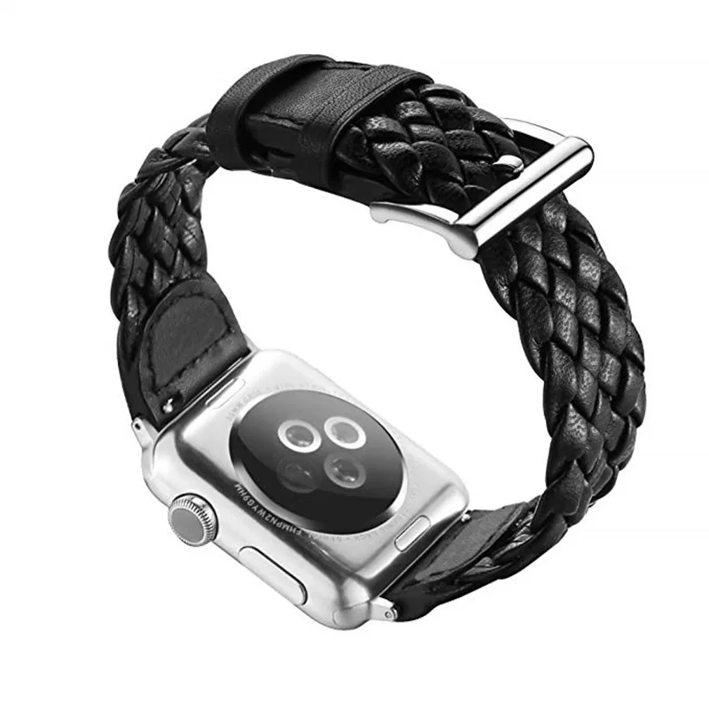Плетеный ремешок из натуральной кожи для Apple Watch, ремешок 44 мм, 40 мм, 42 мм, 38 мм, сменный Браслет, спортивный ремешок для iWatch, серия 5, 4, 3, 2