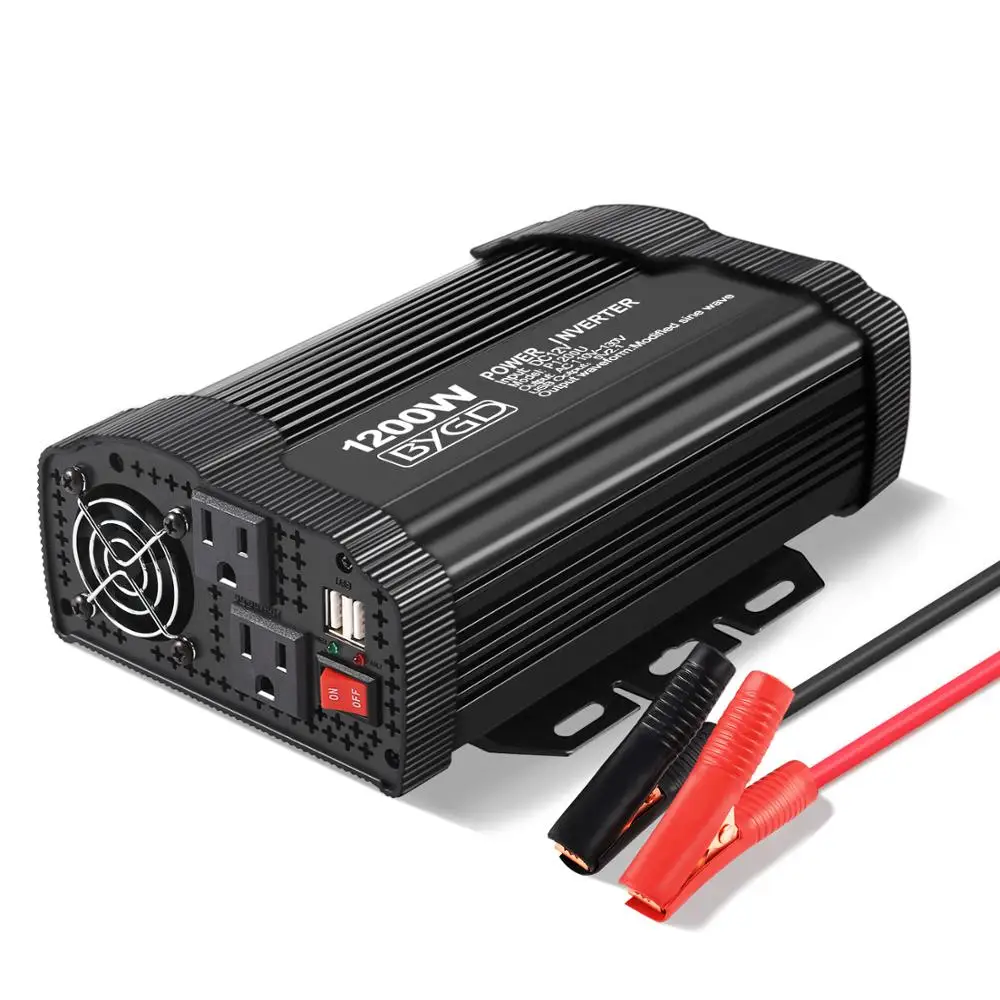 

BYGD Power Inverter 1200W 12V DC to 220V/110V AC Converter with 4 Outlets and 2x2.4A USB Ports Car Inverter