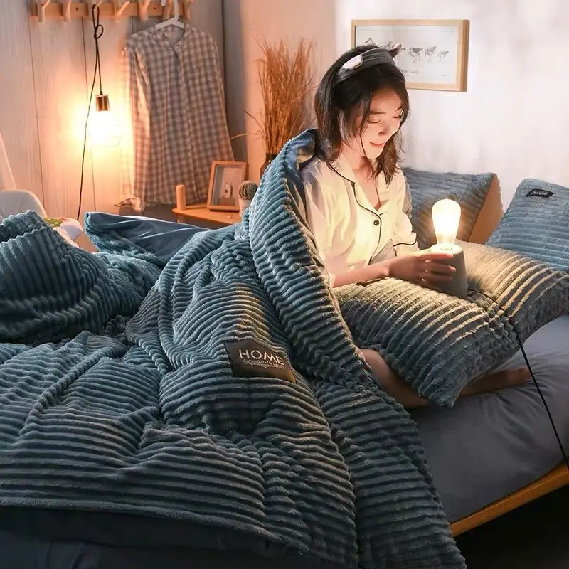 Твин/королева/король размер толстые теплые одеяла одеяло наполнение дома роскошное зимнее фланелевое одеяло один двойной постельные принадлежности стеганое одеяло - Цвет: as picture