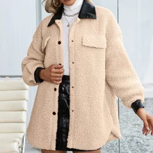 

2021 Autumn Winter Fashion Small Teddy Lapel Cardigan Plush Pu Long Single Breasted Windbreaker Coat Women's Coat платье женское