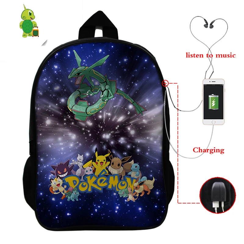 5 Рюкзак для ноутбука Pokemon Pikachu Gengar Eevee с зарядкой через USB, школьные сумки для мальчиков и девочек-подростков, рюкзак с рисунком, дорожные сумки на плечо - Цвет: 5