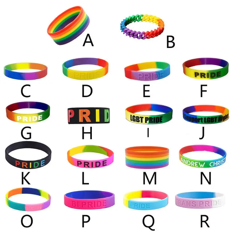 18 видов спортивных браслетов унисекс ЛГБТ с радужными буквами шестицветный