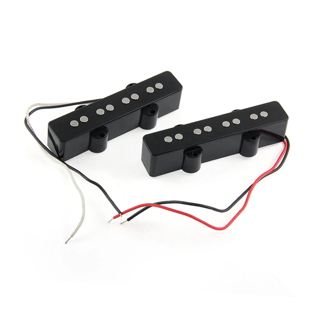 2 Pieces 4-String Noiseless Open Style Pickup for Jazz Bass Guitar Replacement Parts Black