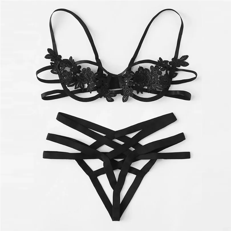 Bra+Briefs Set Black Sexy Erotic Lingerie For Women Underwire Bra Set Lingerie Underwear Soutien Gorge Sexy Erotique 30NOV123