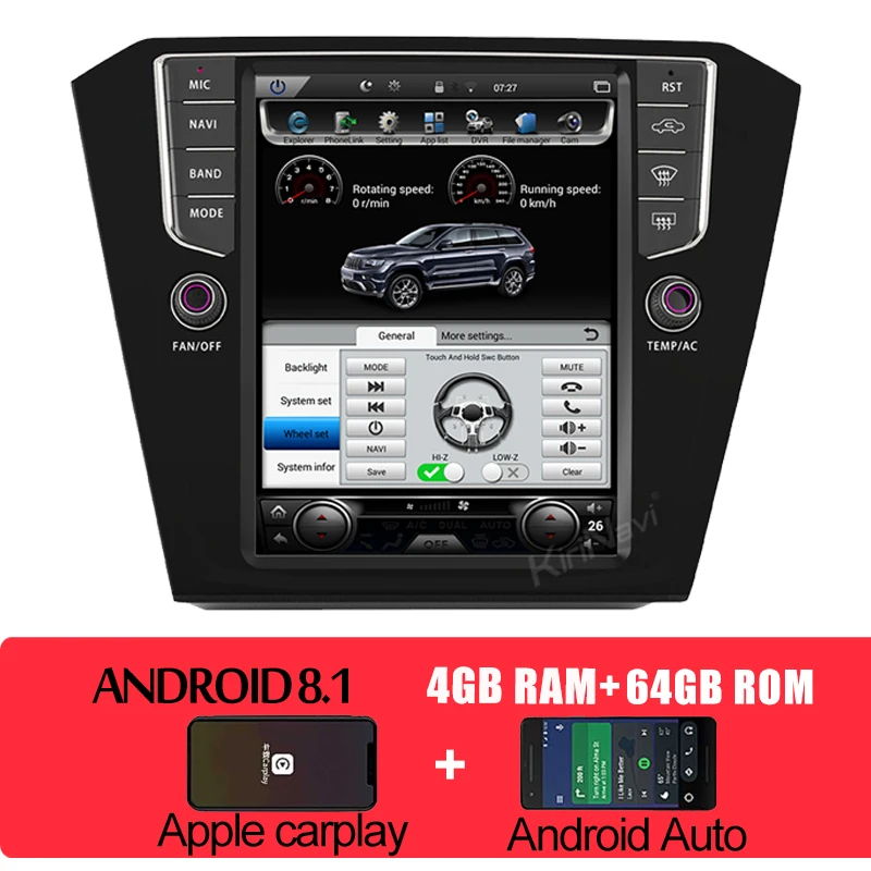 Android Car Radio Вертикальный экран в стиле киринави Тесла, 10,4 дюйма, Android 8,1, автомобильный dvd-плеер, Автомобильный gps навигатор, Автомагнитола для Volkswagen VW Passat B8 - Цвет: Android Car Radio