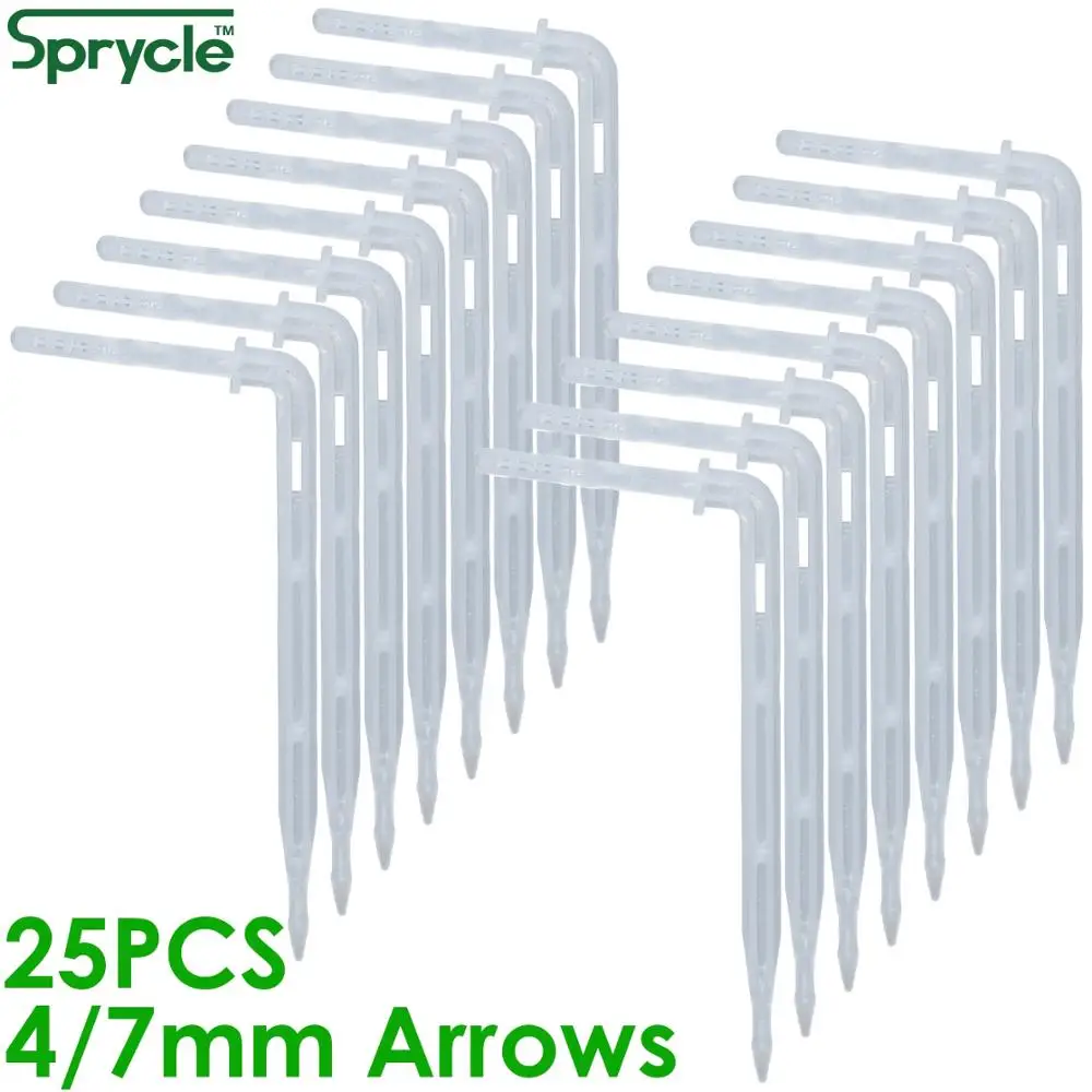 Closeout Spricle-Flecha de codo transparente de 4/7mm, gotero de 1/4 pulgadas, 11cm OD = 4,5mm, emisor de gotas de flexión, herramienta de riego de Maceta de jardín, 25 uds. 1gNWbz87RYK