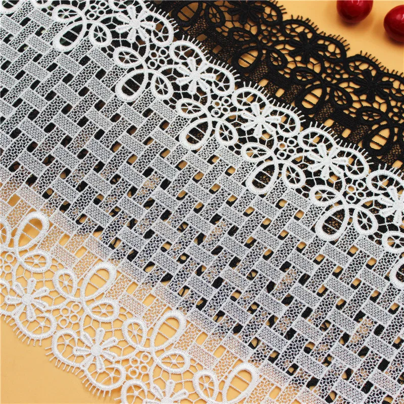 

Lace Trim 3 Yard Off White Black Milk Silk Water Soluble Fabric Ribbon Tapes Cloth Sewing Garment Material 22cm 8.6" wide M4F16