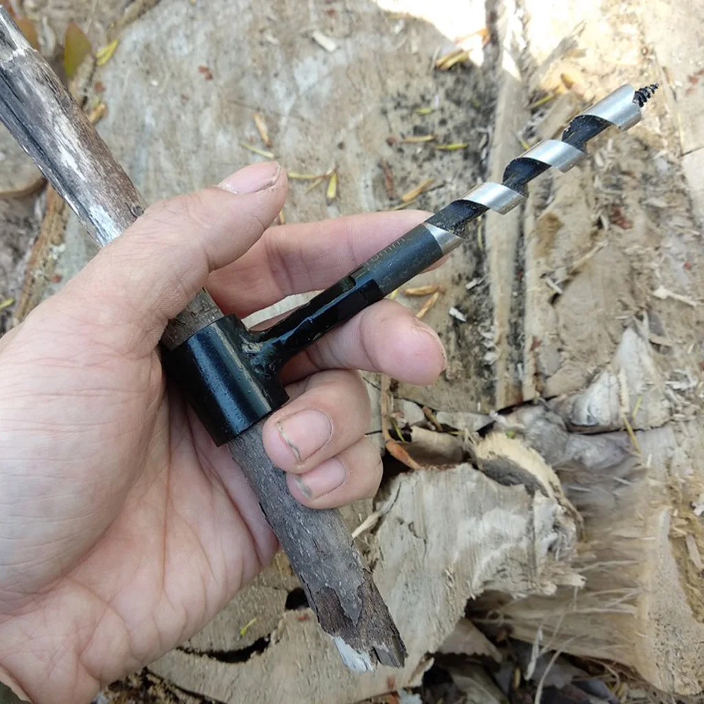 Portable Manual Survival Drill Bits, Wood Auger Drill Bit -4 Sizes Backpack Hiking Woodworking Drill  6mm 20mm 25mm 30mm 