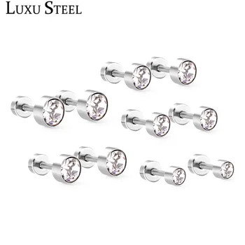 

LUXUSTEEL 1set Screw Stud Earring Sets Female Accessories Stainless Steel Round Cubic Zirconia Brinco Earring Party