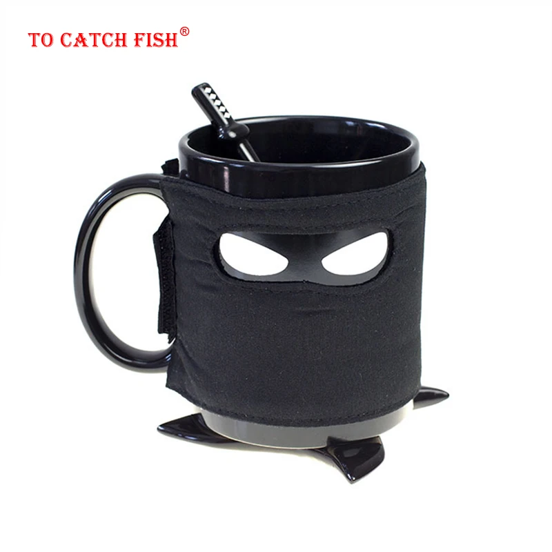 cheap Creative Japanese samurai Mug,Black Mask Ceramic Cup With Spoon Sword Coffee Milk Tea Mugs Milk Coffee Tea Cup Mugs