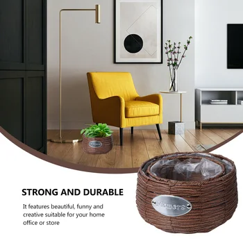 

2Pcs Handmade Straw Woven Basket Without Legs Bamboo Weaving Flowerpot Decorative Storage Basket Desktop Decor for Flower A50